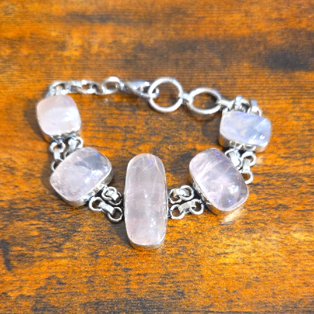 Silver Plated Rose Quartz Bracelet